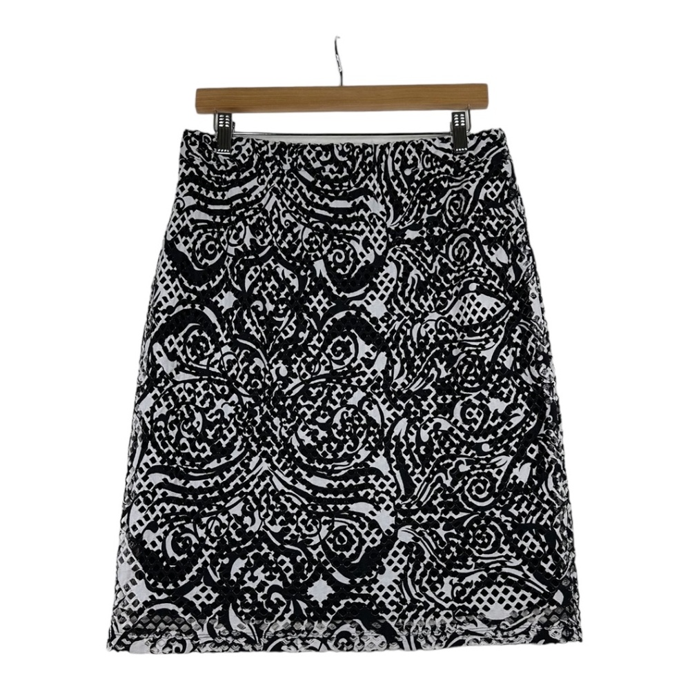 Chico's Lana‎ Printed Laser Cut Layered Pull-On Skirt Black White Size 1